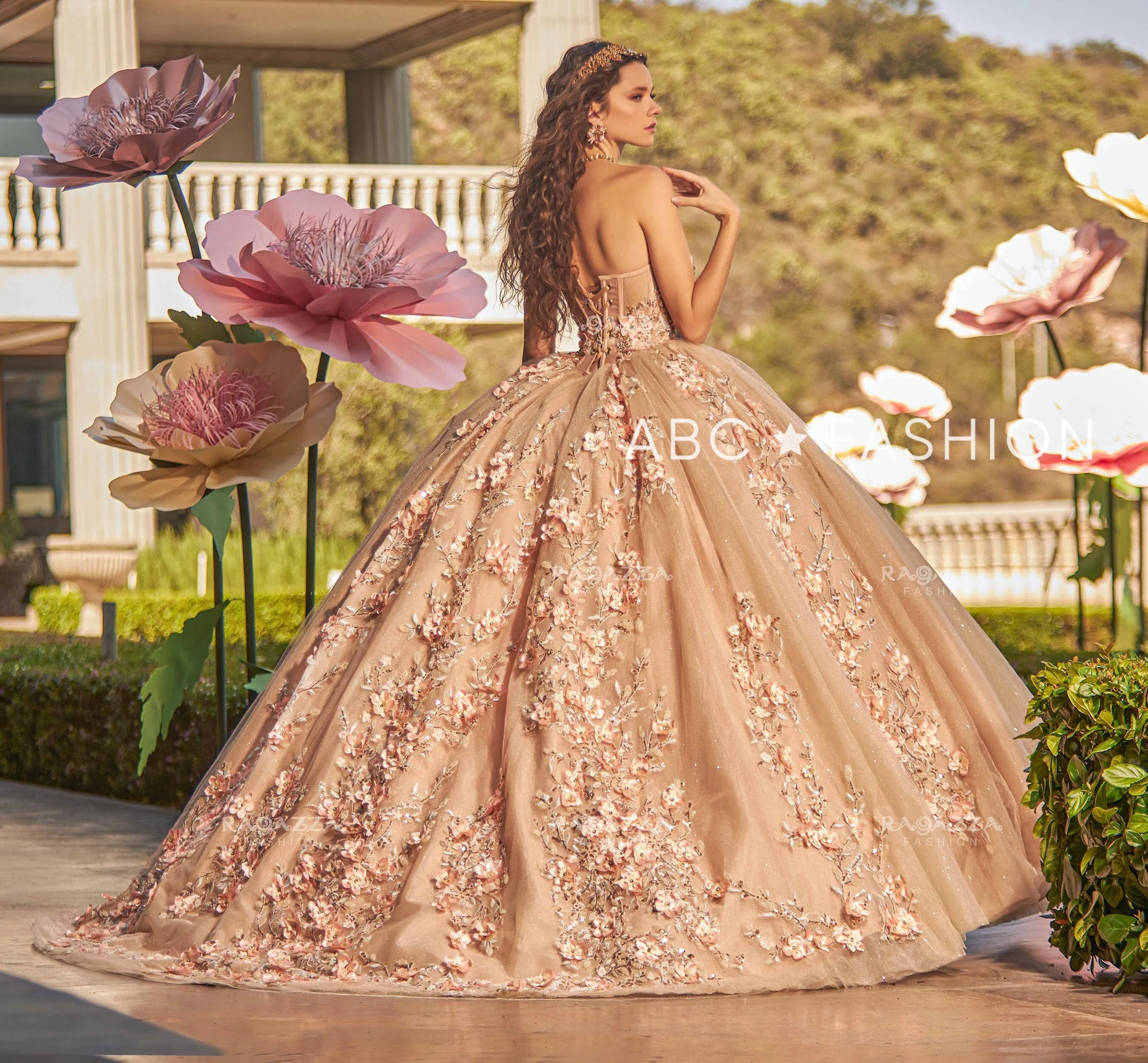 3D Floral Puff Sleeve Quinceanera Dress by Ragazza EV27-627