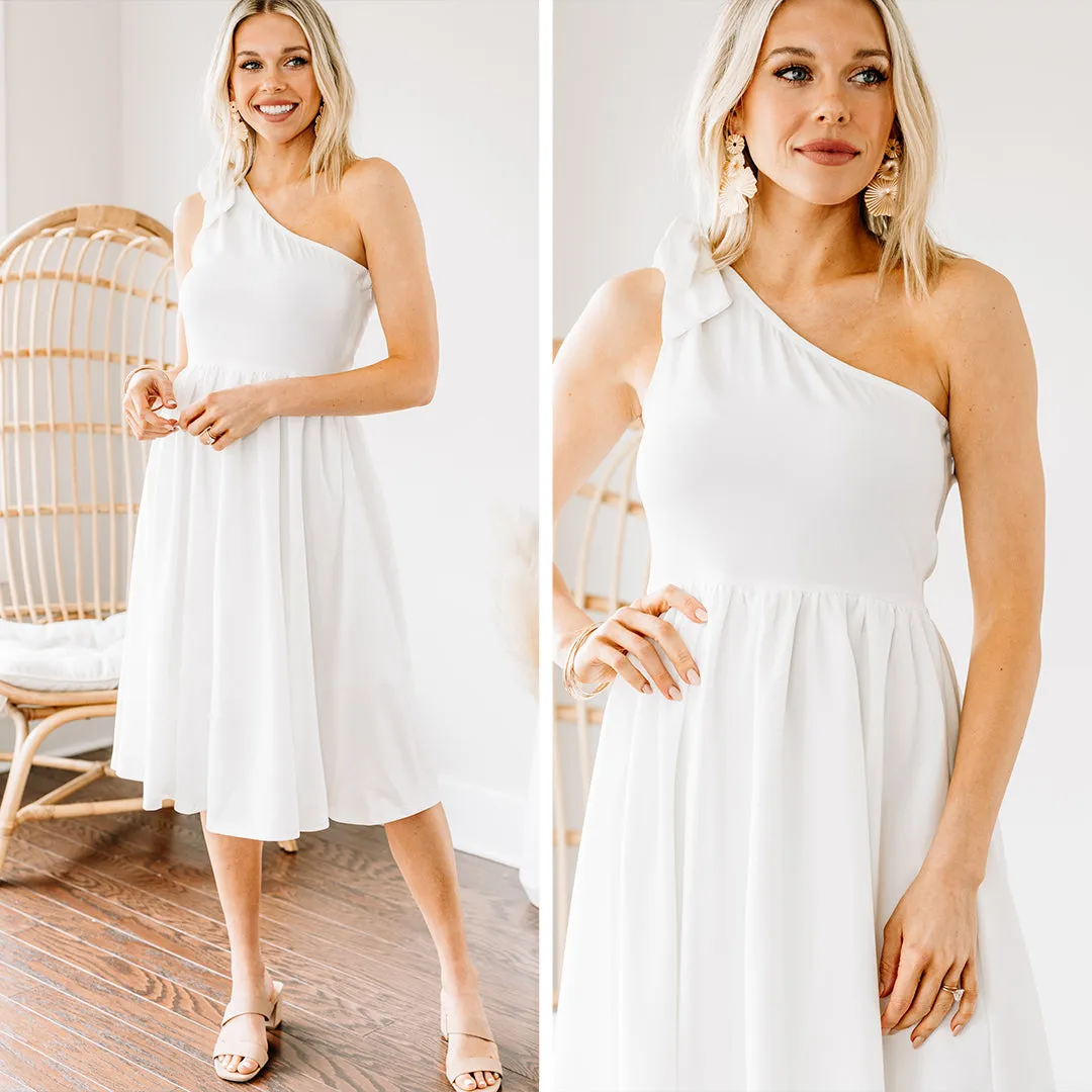 A Night To Remember Off White One Shoulder Midi Dress