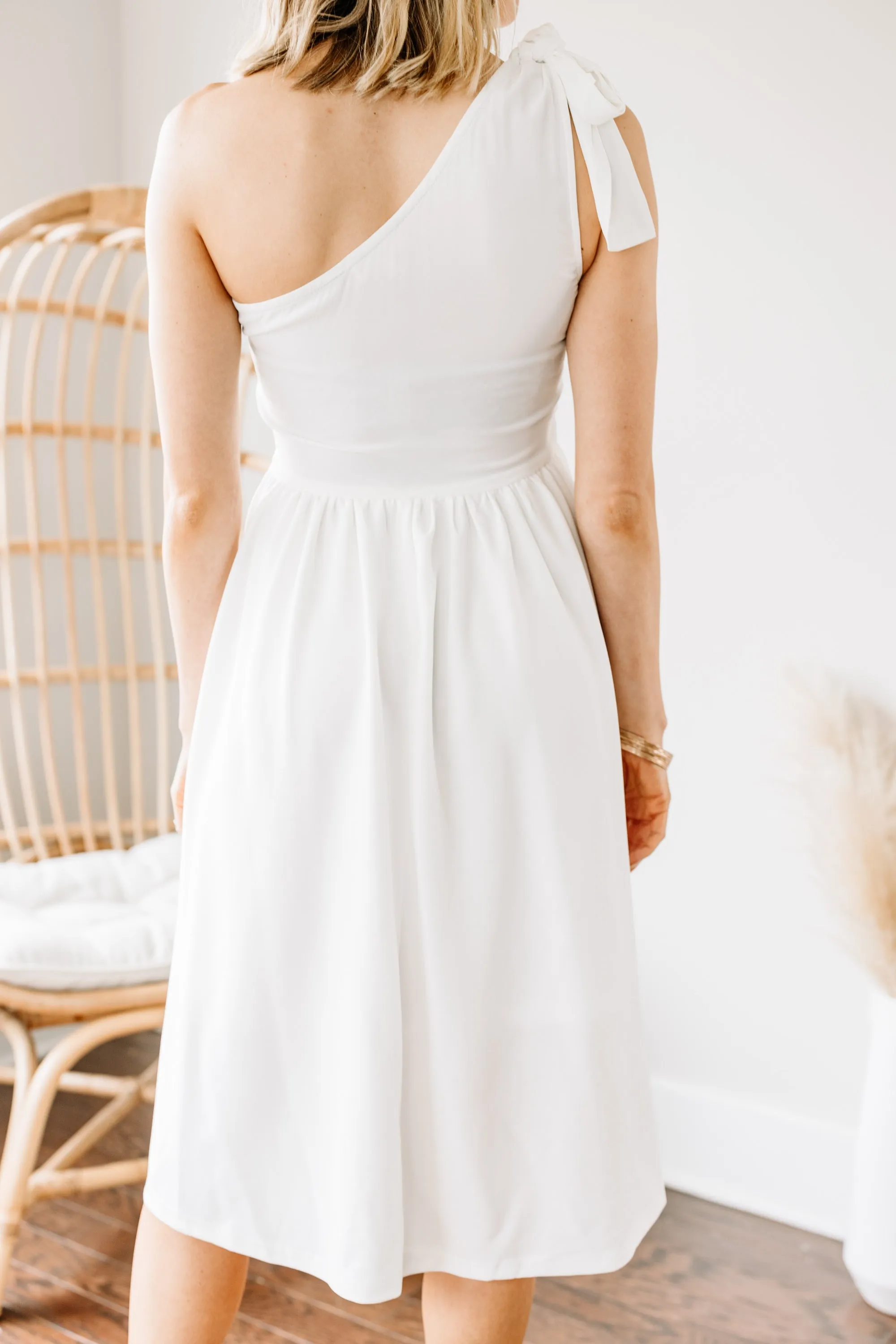 A Night To Remember Off White One Shoulder Midi Dress