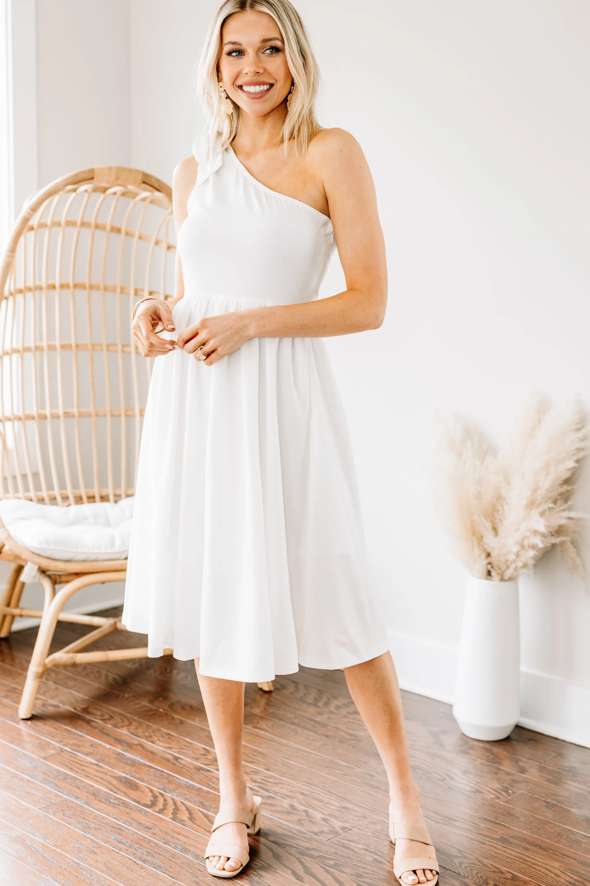 A Night To Remember Off White One Shoulder Midi Dress