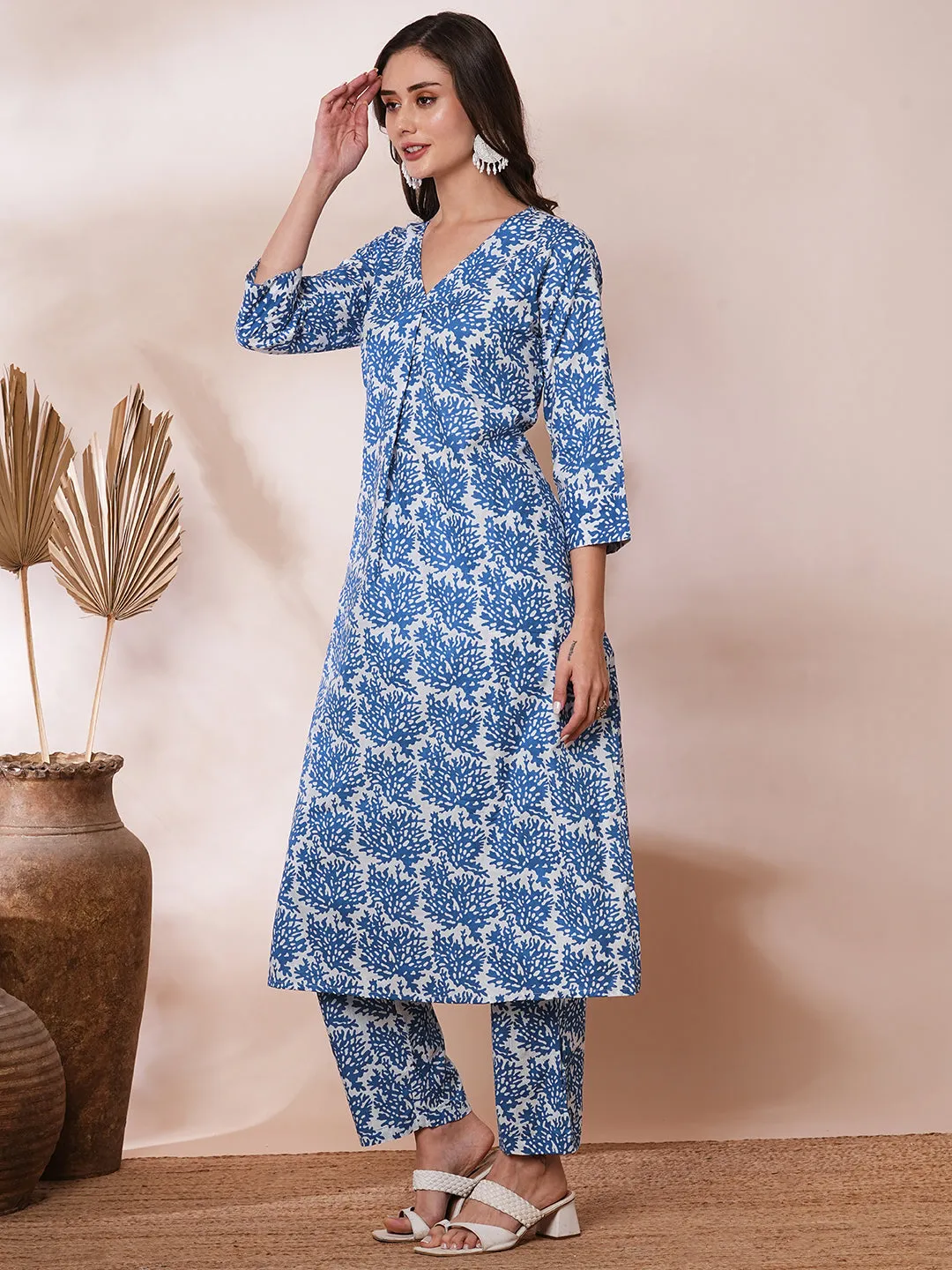 Abstract Printed A-Line Co-ord Set - Blue