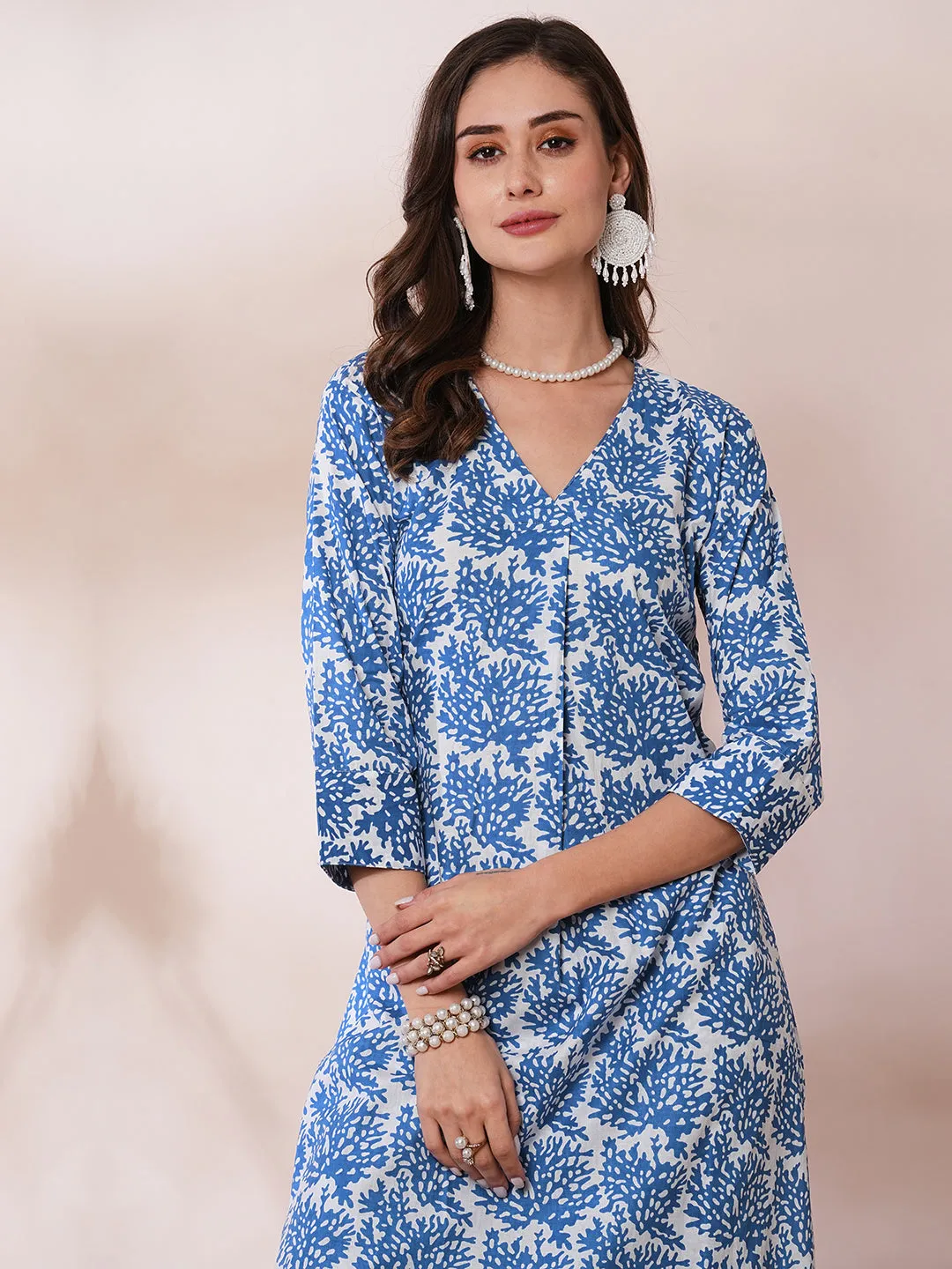 Abstract Printed A-Line Co-ord Set - Blue