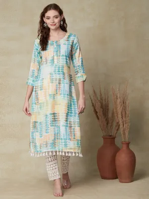 Abstract Printed Straight Fit Kurta - Sea Green