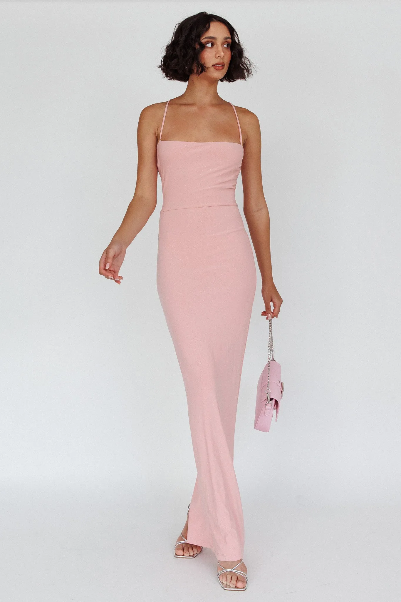 Ailani Lace-Up Back Maxi Dress Sparkle Pink