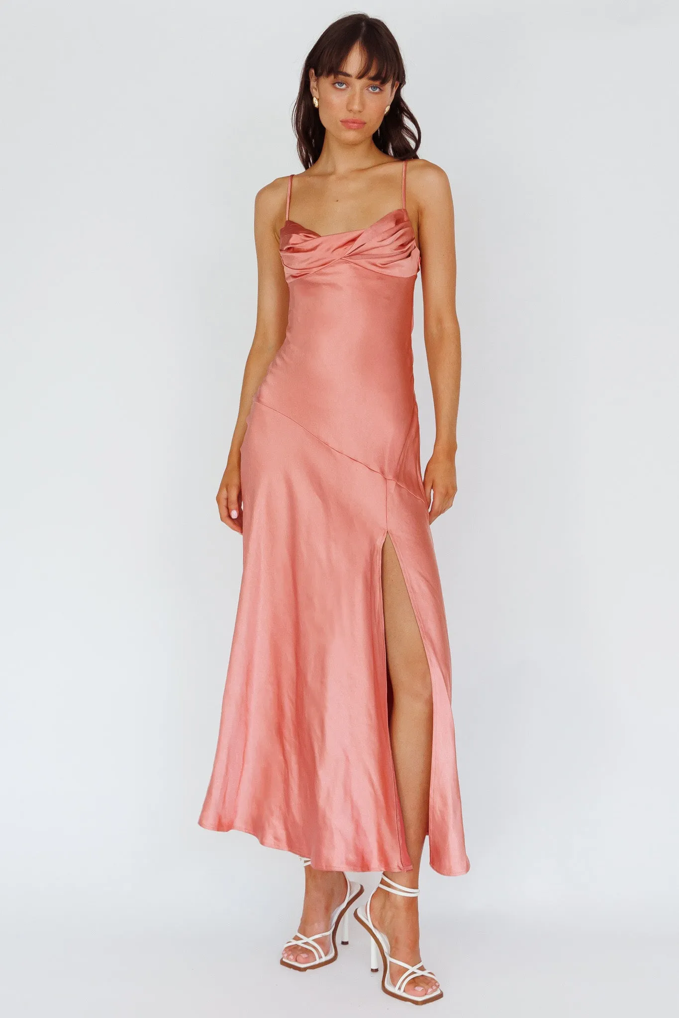 Amity Twist Bust Split Maxi Dress Rose