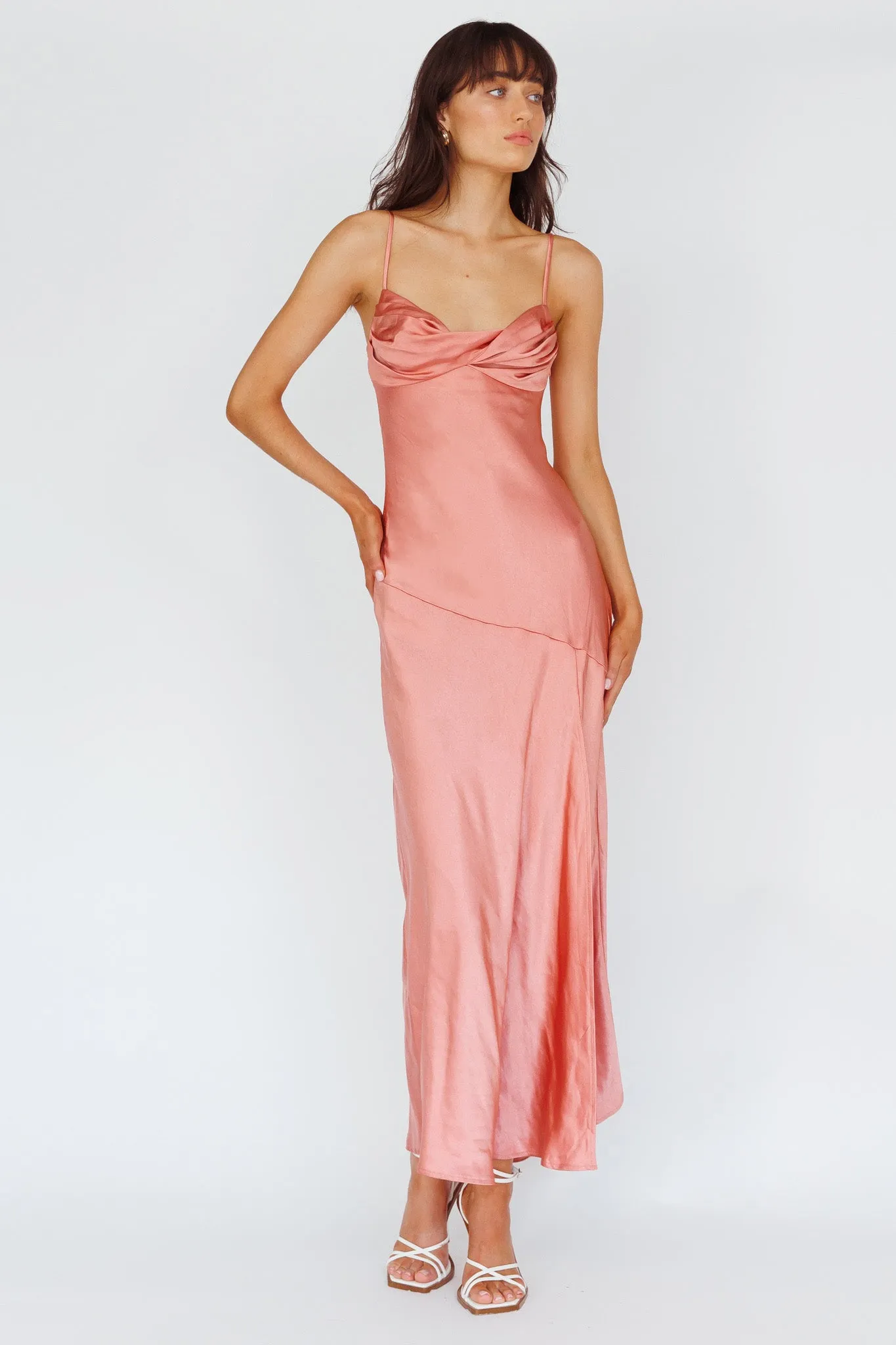 Amity Twist Bust Split Maxi Dress Rose