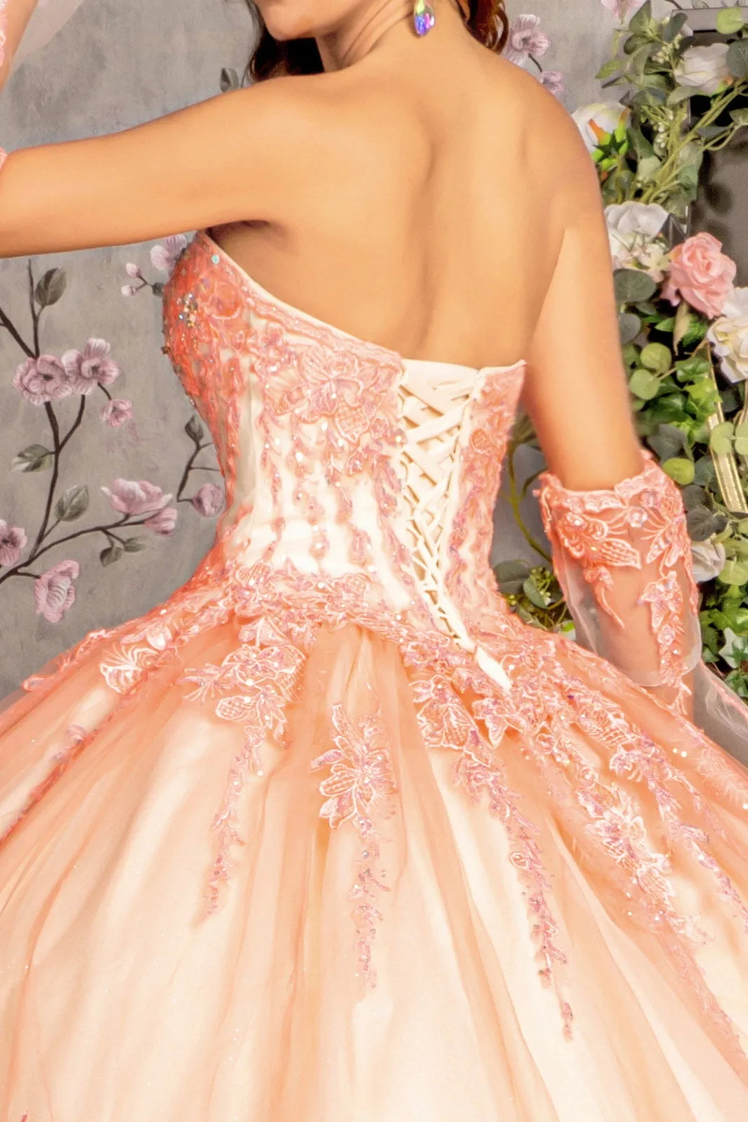 Applique Strapless Bell Sleeve Ball Gown by GLS Gloria GL3235