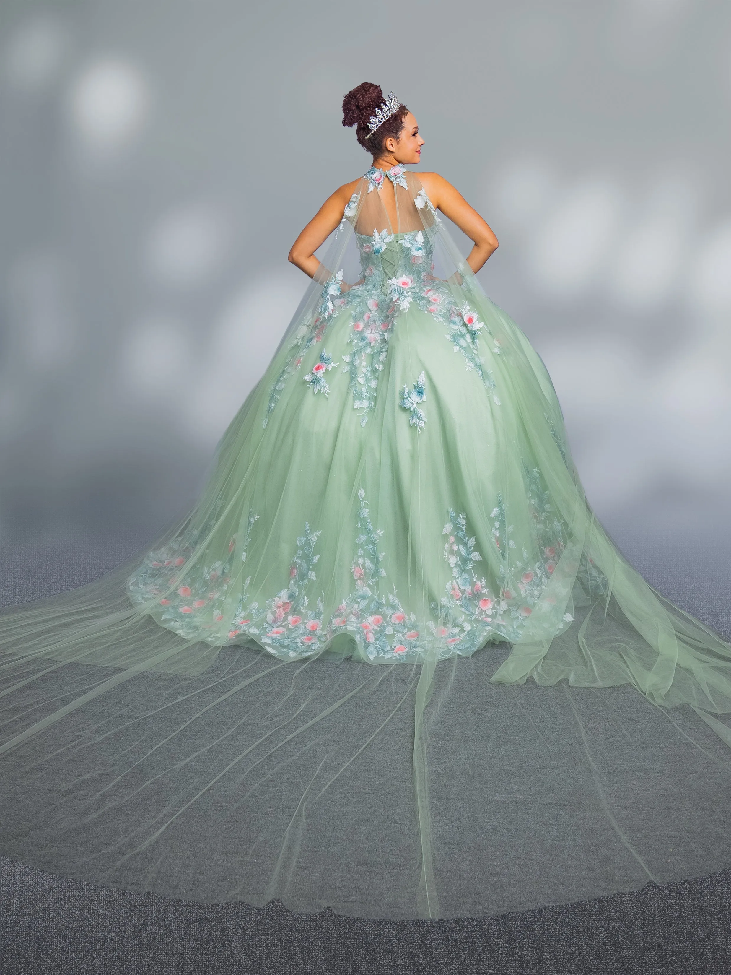 Applique Strapless Cape Ball Gown by Calla SCL30004