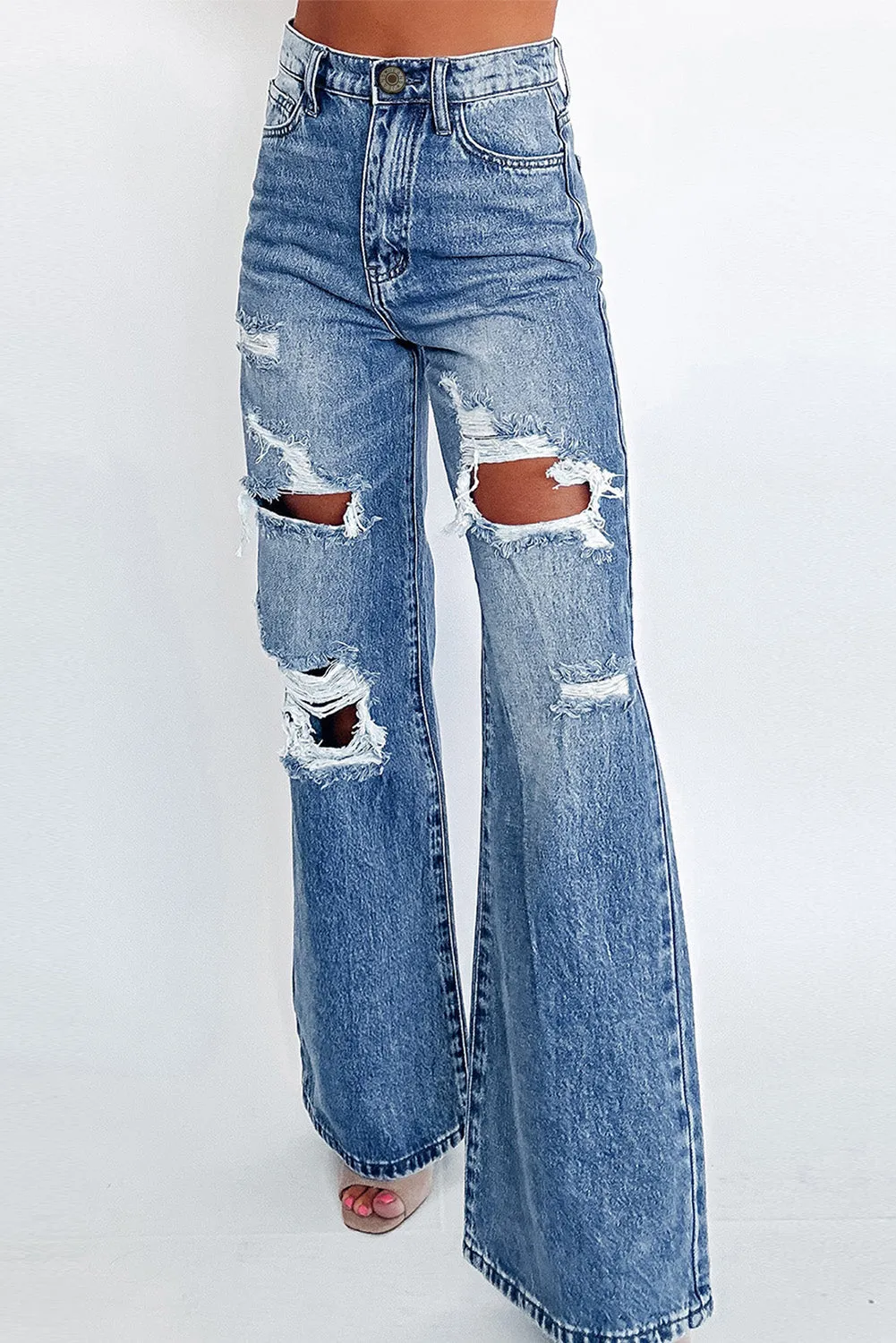 Ashleigh Blue Acid Wash Distressed Wide Leg High Waist Jeans