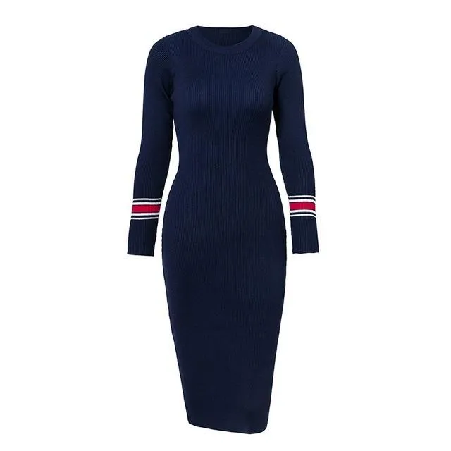 Autumn Winter Sweater Knitted Slim Elastic Midi Dress