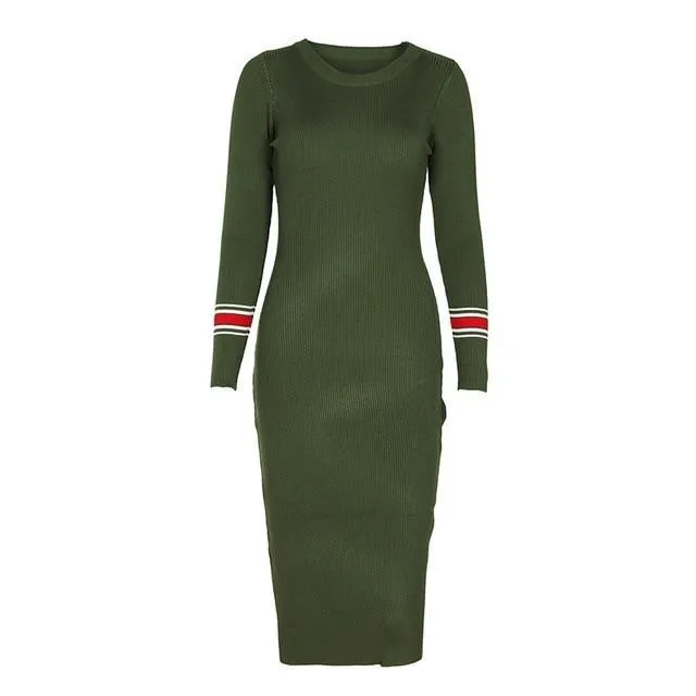 Autumn Winter Sweater Knitted Slim Elastic Midi Dress