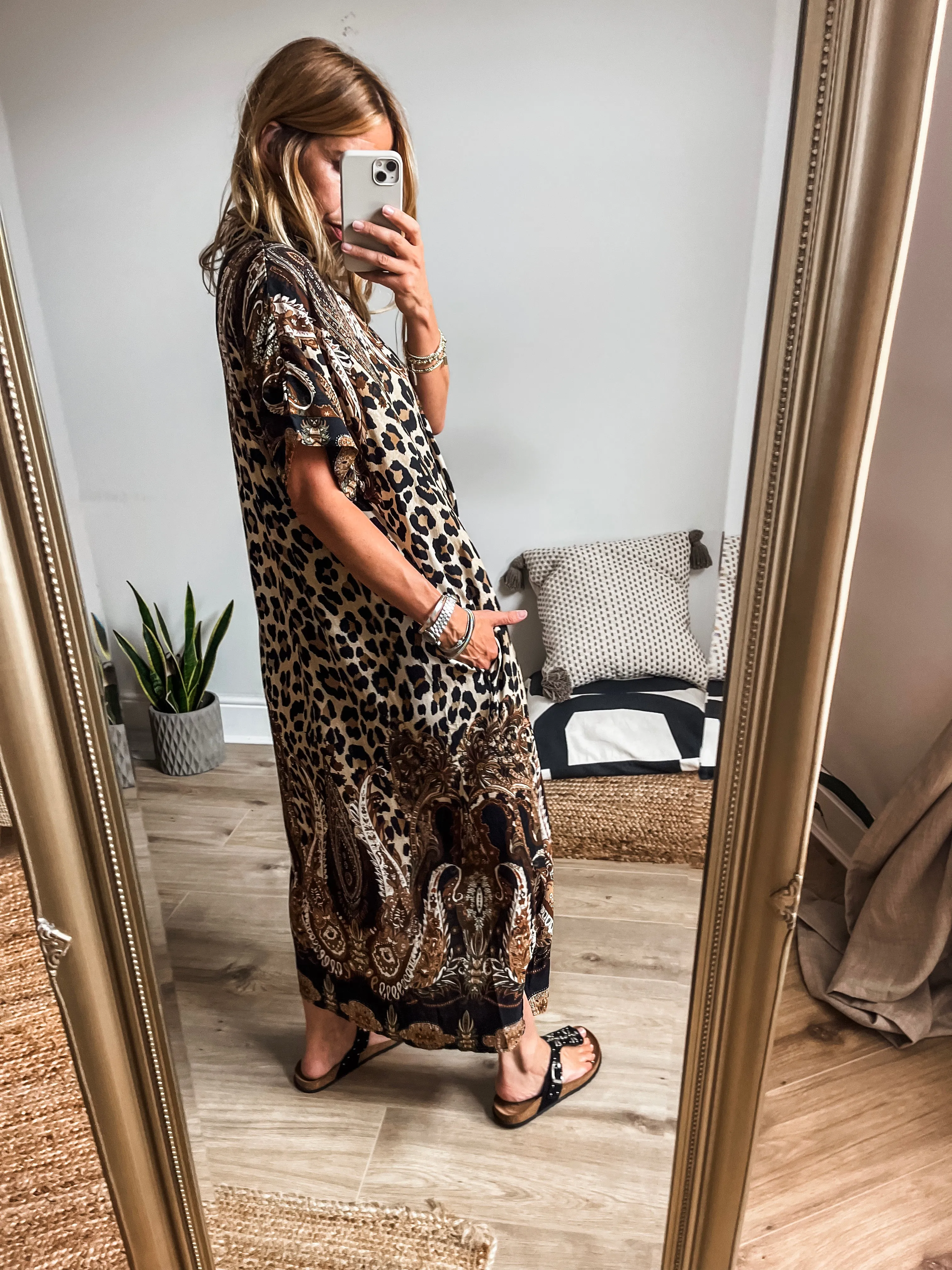 Baroque & Leopard Print Midi Dress