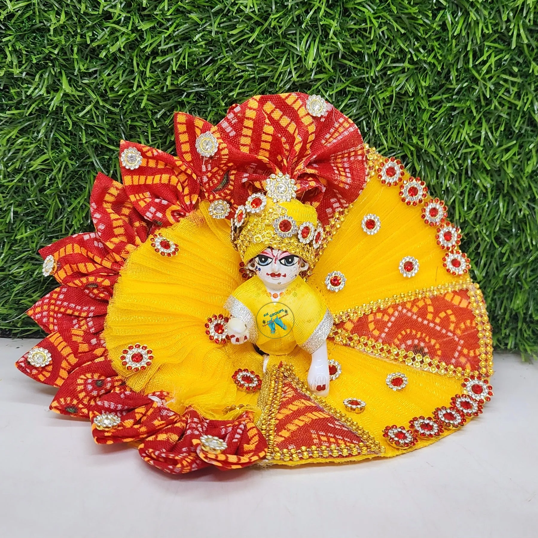 Beautiful yellow bhandej patti dress for laddu gopal ji