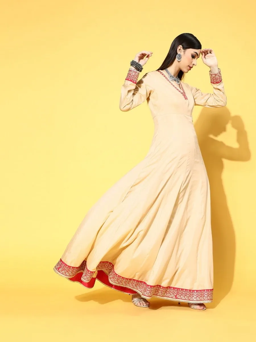 Beige Party Wear Kurta with Dupatta