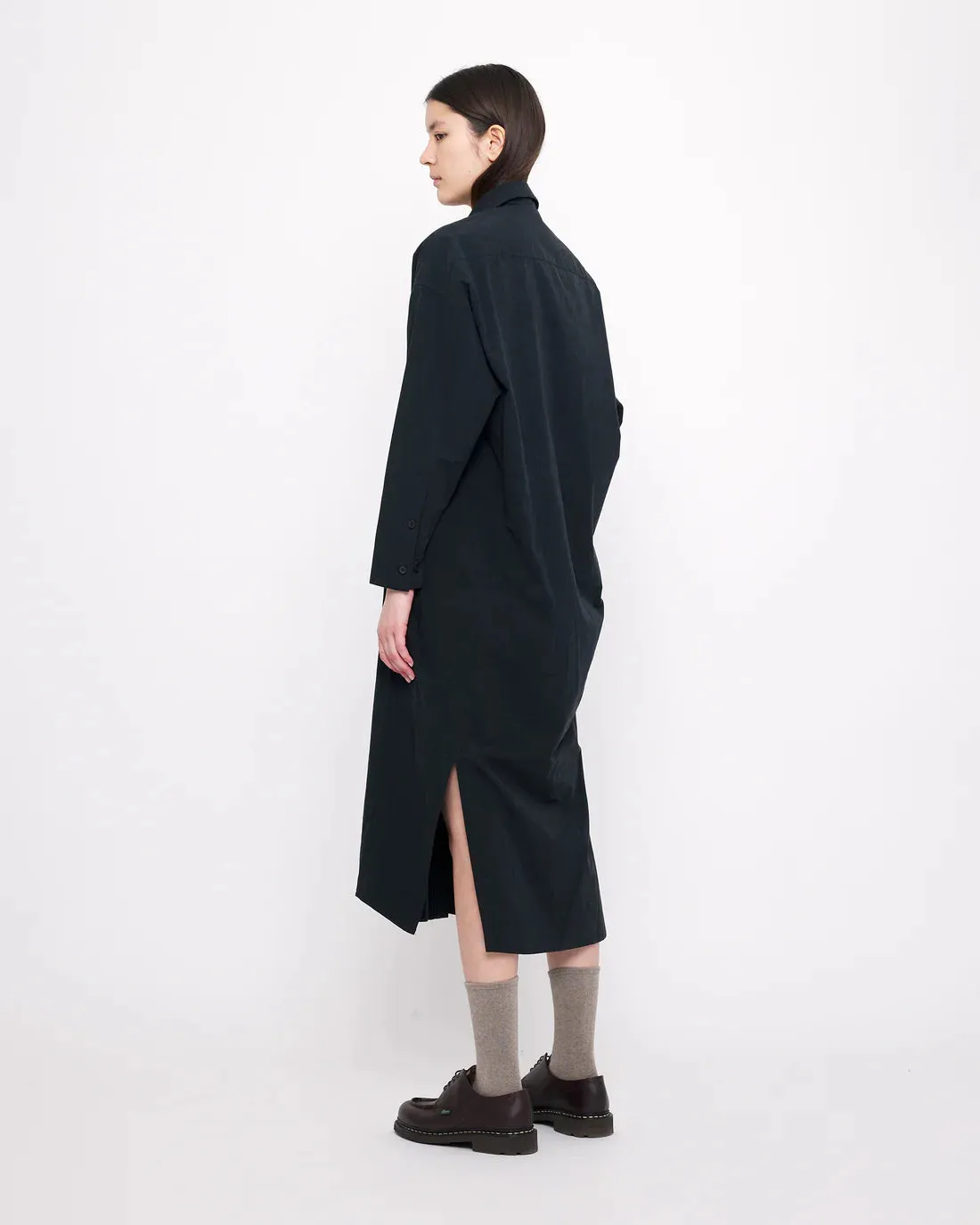 Black Cocoon Cotton Maxi Shirtdress