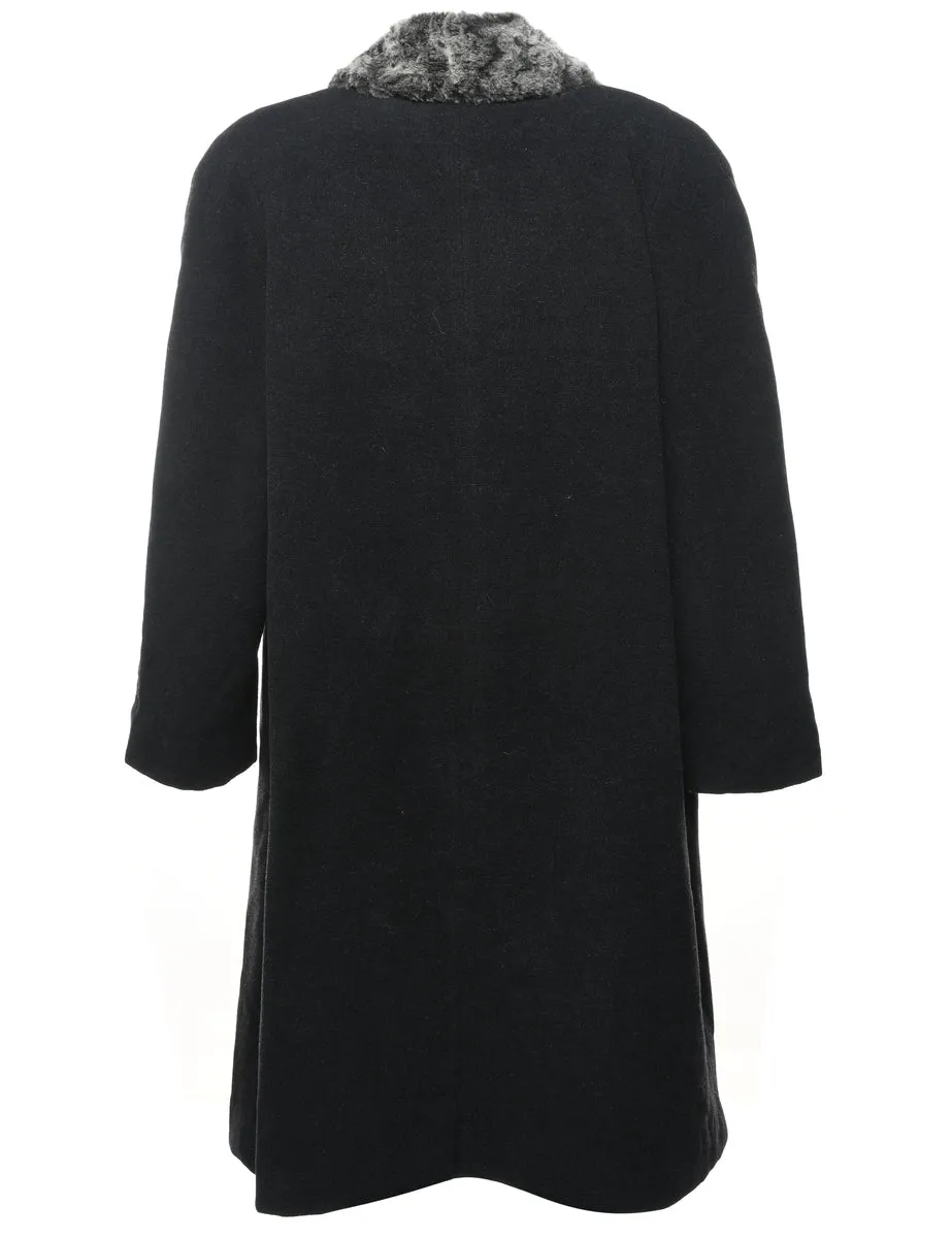 Black Faux Fur Trim Coat - L