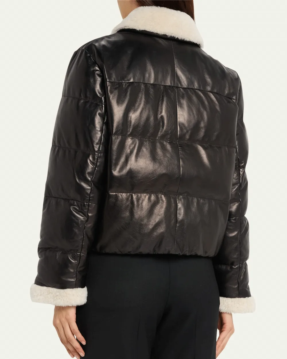 Black Padded Glossy Leather Jacket