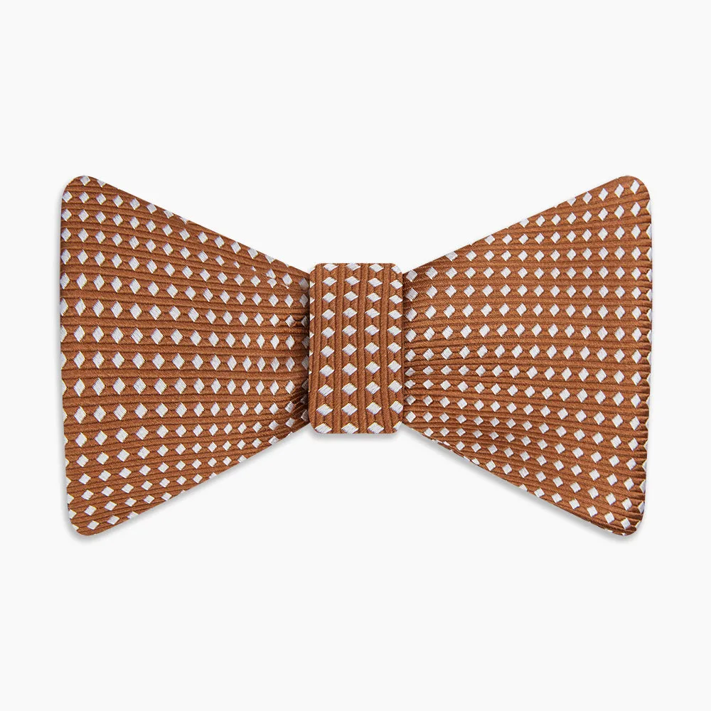 Brown and White Diamond Silk Bow Tie