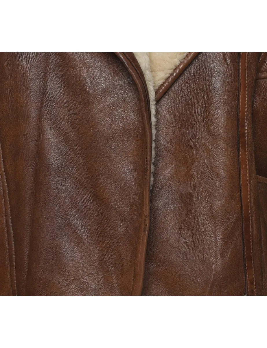 Brown Suede Shearling Coat - L