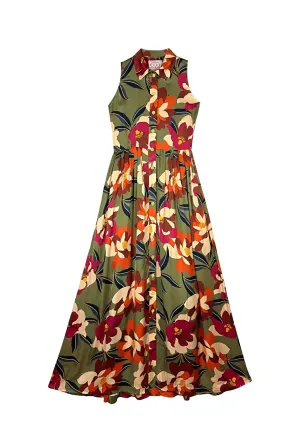 Buru x Megan Stokes Sleeveless Shirtdress - Olive Floral