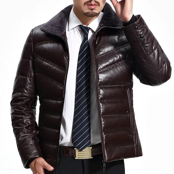 Business Casual Fleece Collar Leather Jacket