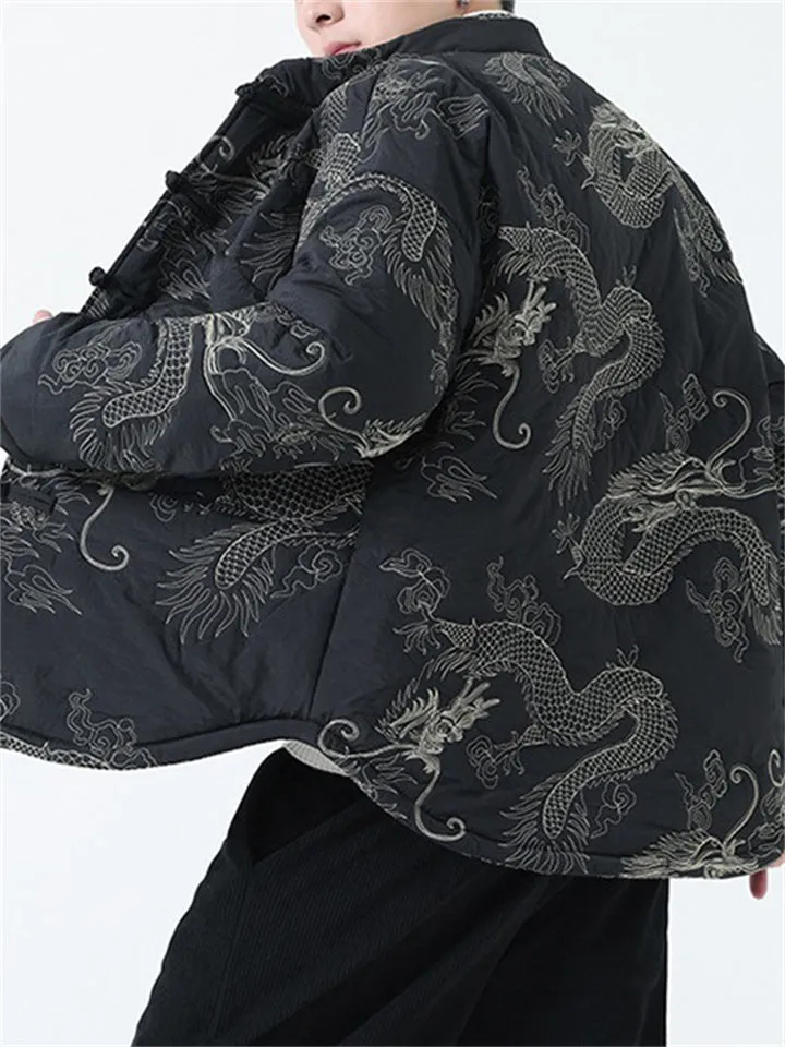 Casual Dragon Embroidered Padded Outerwear for Male