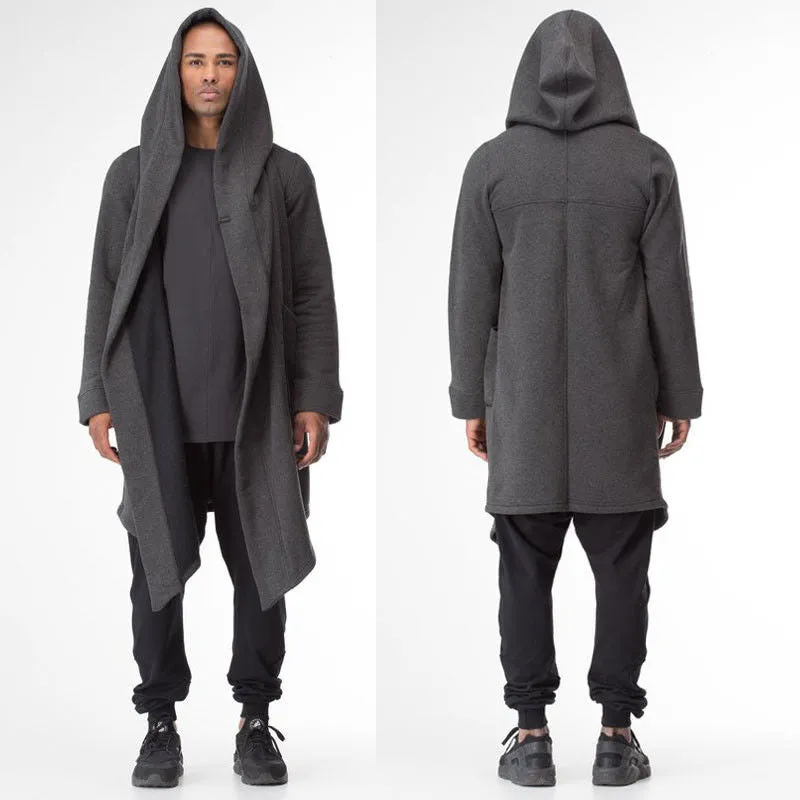 Casual Open Stitch Hooded Long Cloak Cape Coat Men Women Solid Pocket Loose Clock Coat