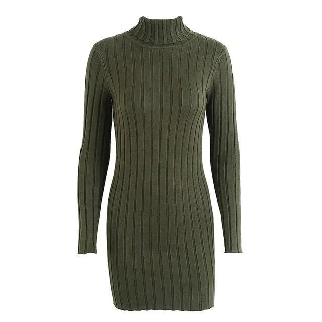 Casual Turtleneck Long Knitted Pullover Sweater Dress