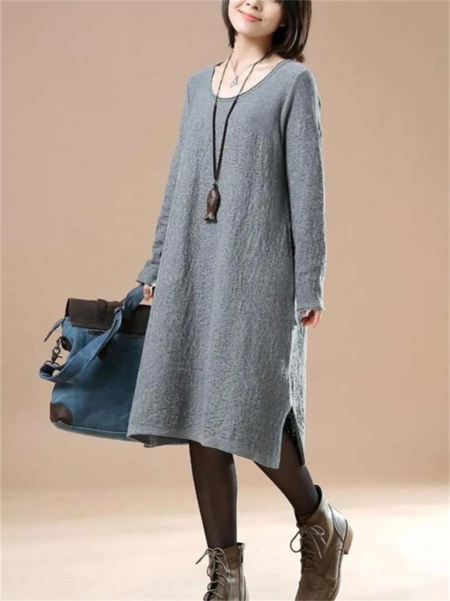 Casual Women'S Loose Solid Color Round Neck Sweater Dress