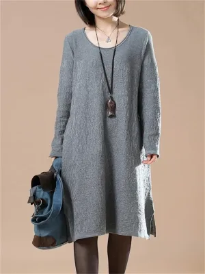 Casual Women'S Loose Solid Color Round Neck Sweater Dress