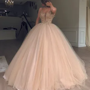 champagne ball gown prom dresses 2020 beaded crystals elegant prom gown vestido de Longo robe de soiree