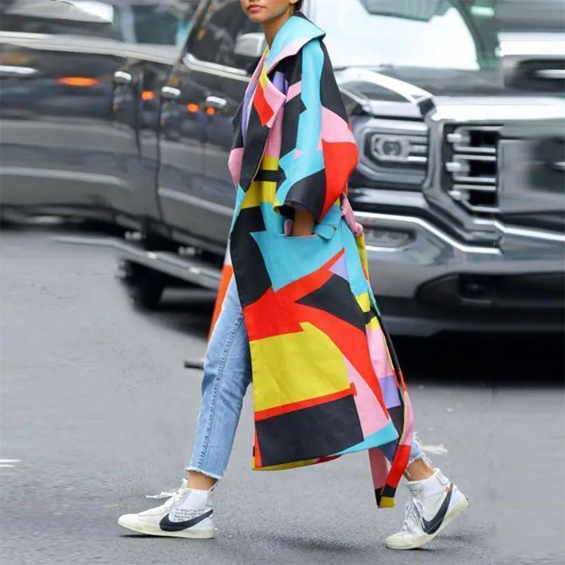 Colorblock Geometric Print Over Coat