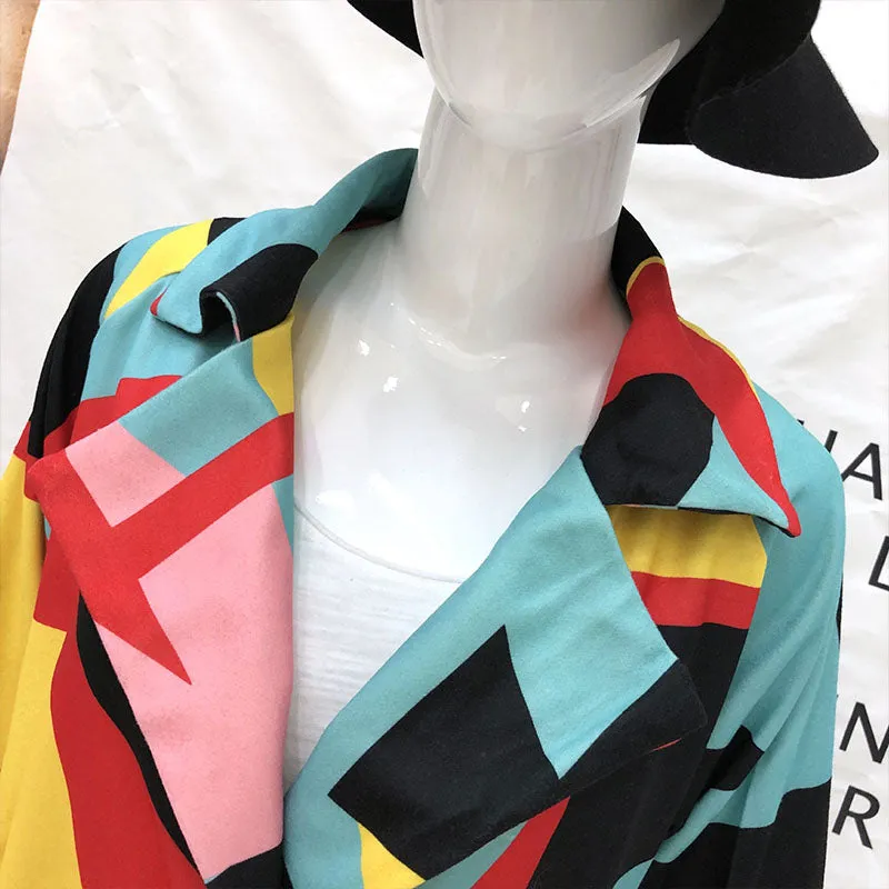 Colorblock Geometric Print Over Coat