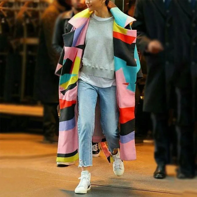 Colorblock Geometric Print Over Coat