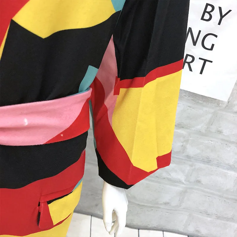 Colorblock Geometric Print Over Coat