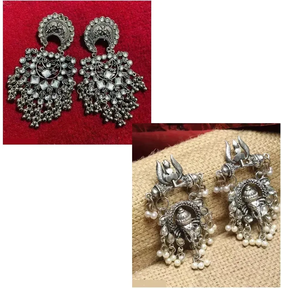 Combo Of 2 Oxidised Earrings Chandbalis