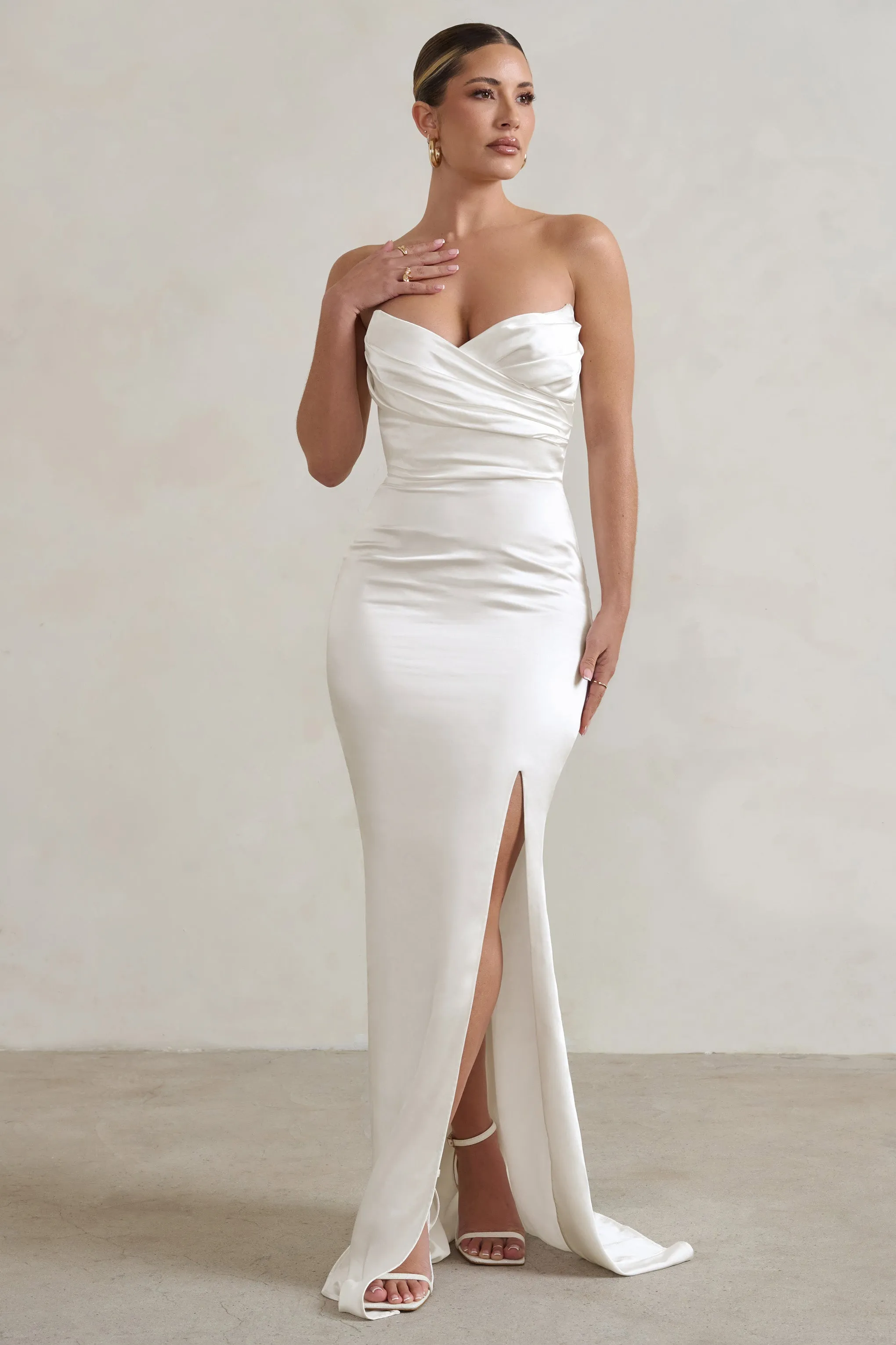 Coraline | White Strapless Maxi Dress With Split