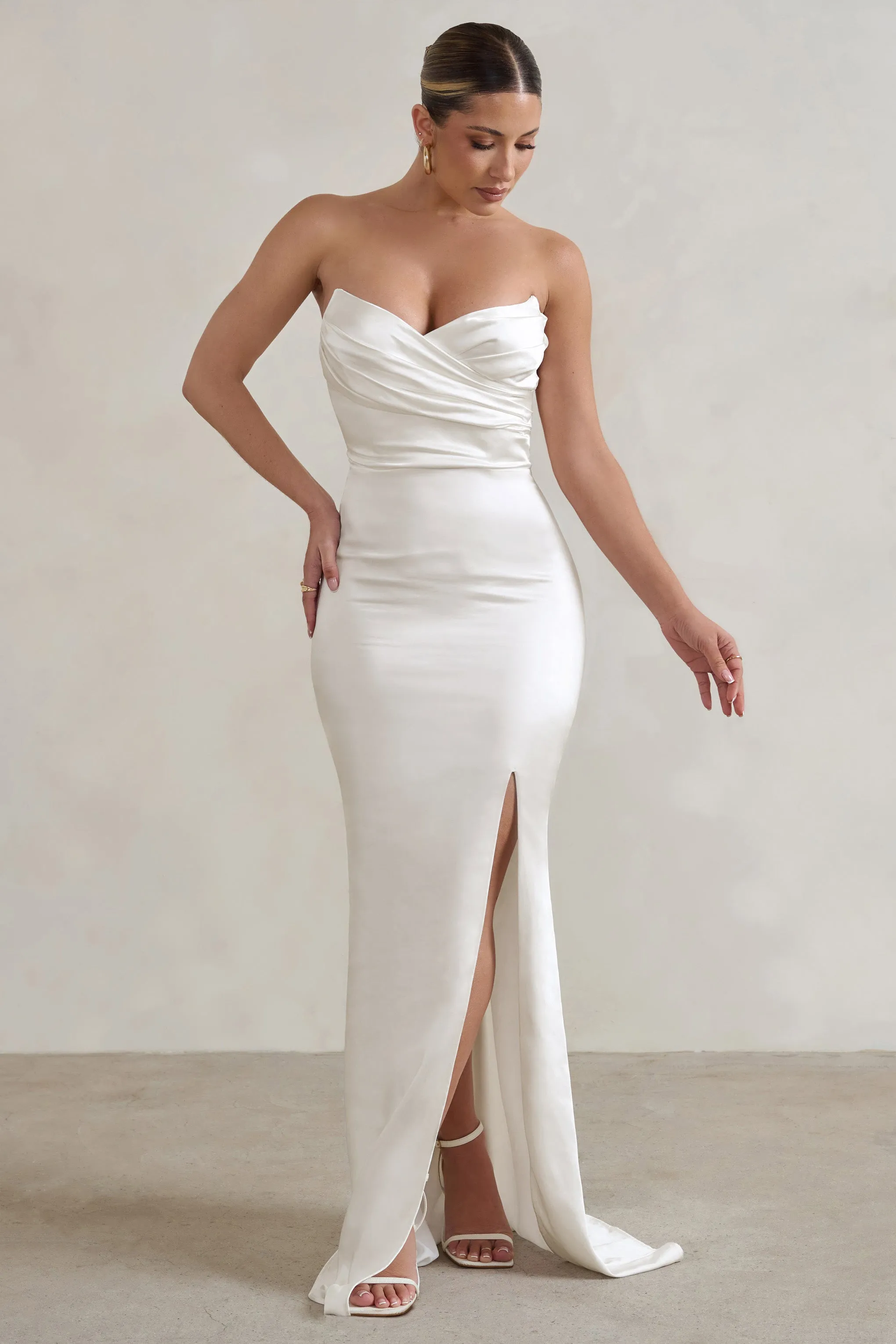 Coraline | White Strapless Maxi Dress With Split