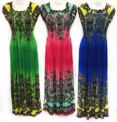 cultural print long dresses w/ shoulder sleeve Case of 12