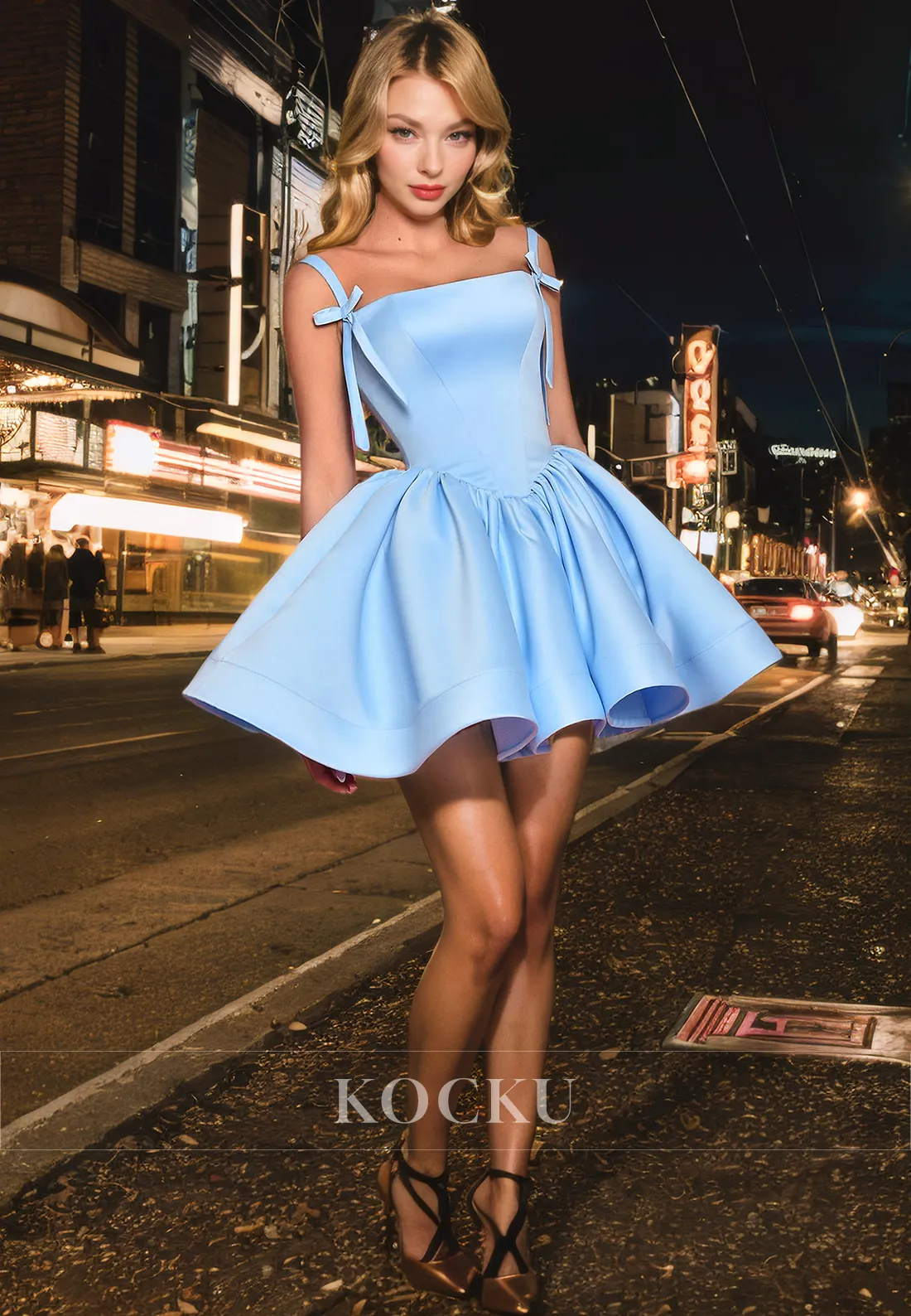 Cute & Charming Spaghetti Straps Square A-Line Satin Party Homecoming Dress