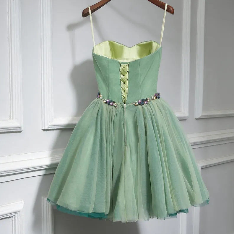 Cute Sweet Neck Short Prom Dress, Green Homecoming Dresses