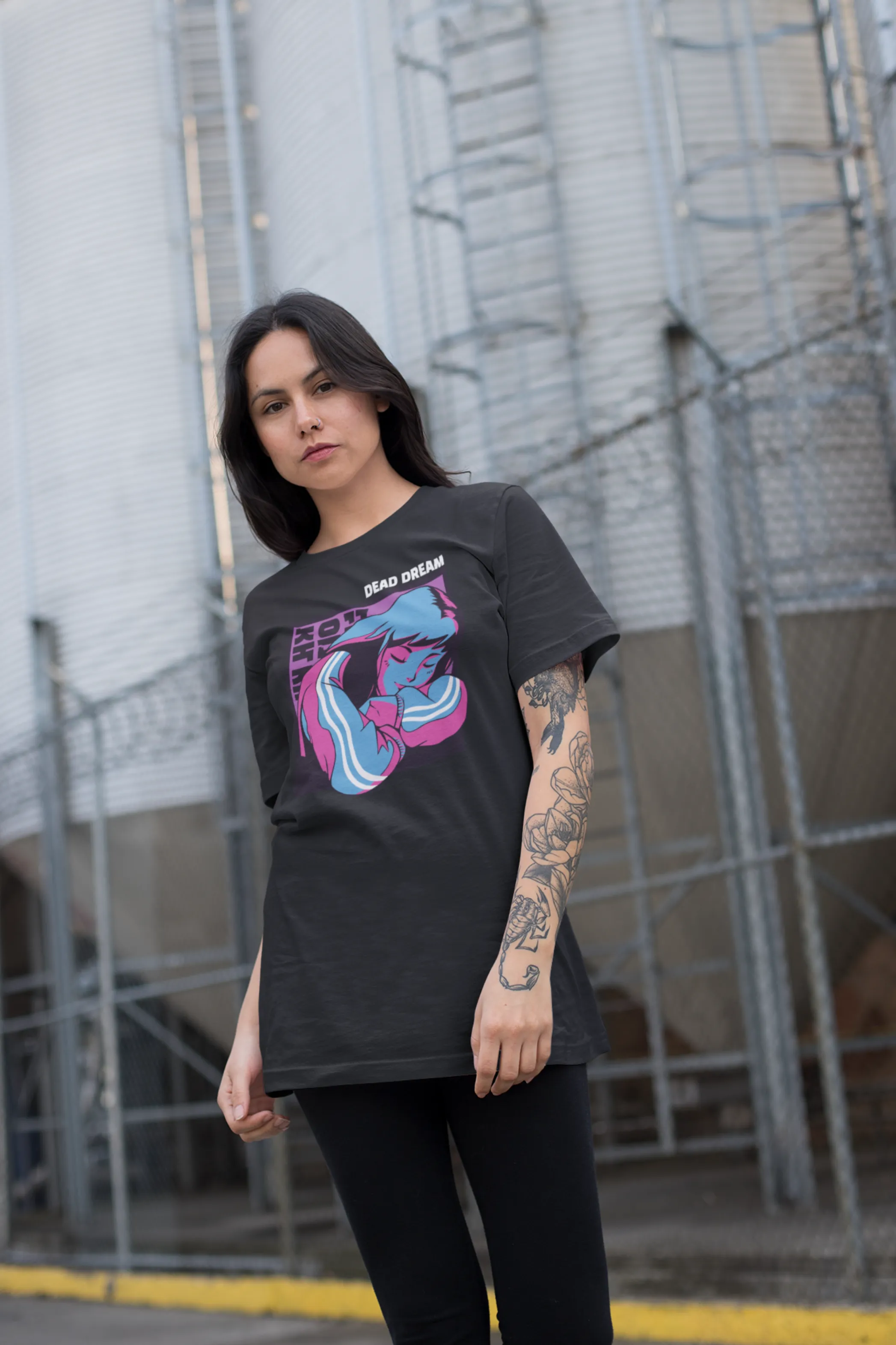 Dead Dream Black Printed Oversized T-shirt for women