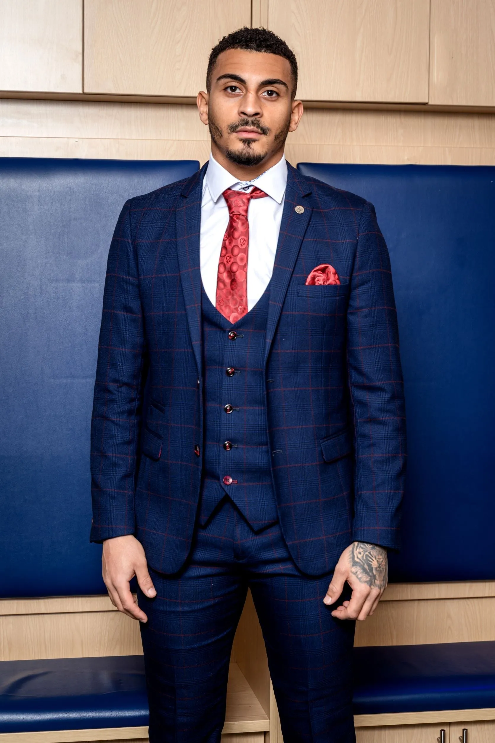 Edinson Navy Wine Check Suit As Worn By Karlan Grant