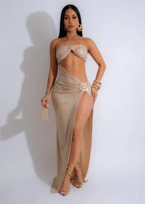 Explore Me Metallic Maxi Dress Nude