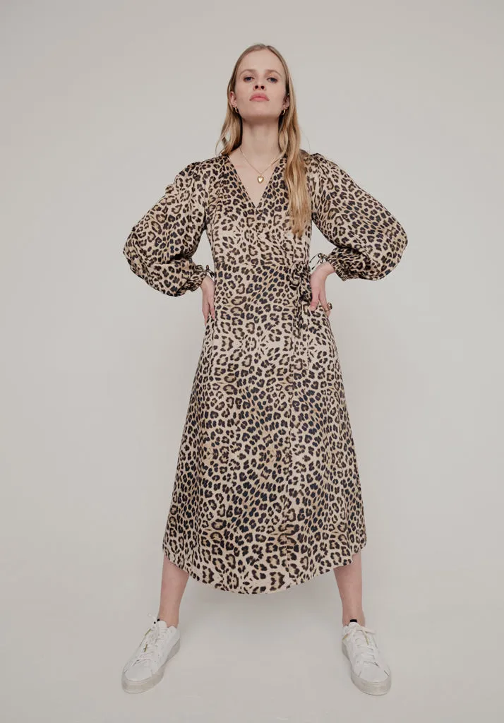 Fifi Wrap Safari Print Midi Dress In Brown