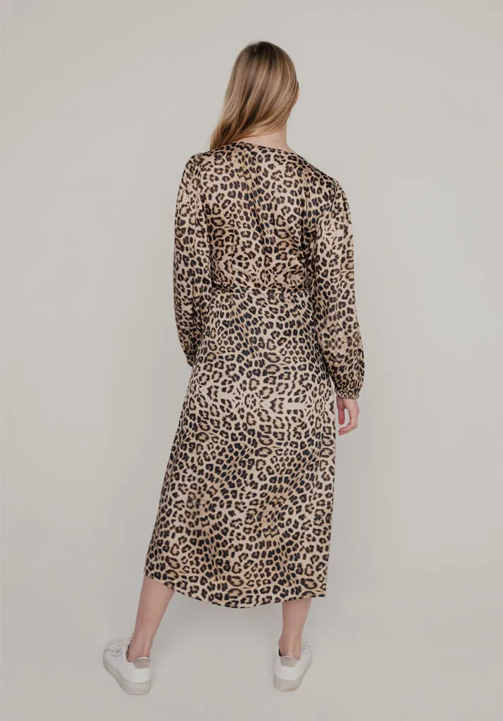 Fifi Wrap Safari Print Midi Dress In Brown