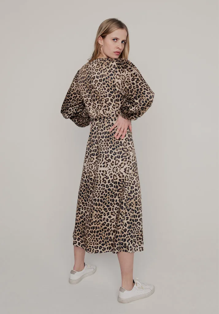 Fifi Wrap Safari Print Midi Dress In Brown