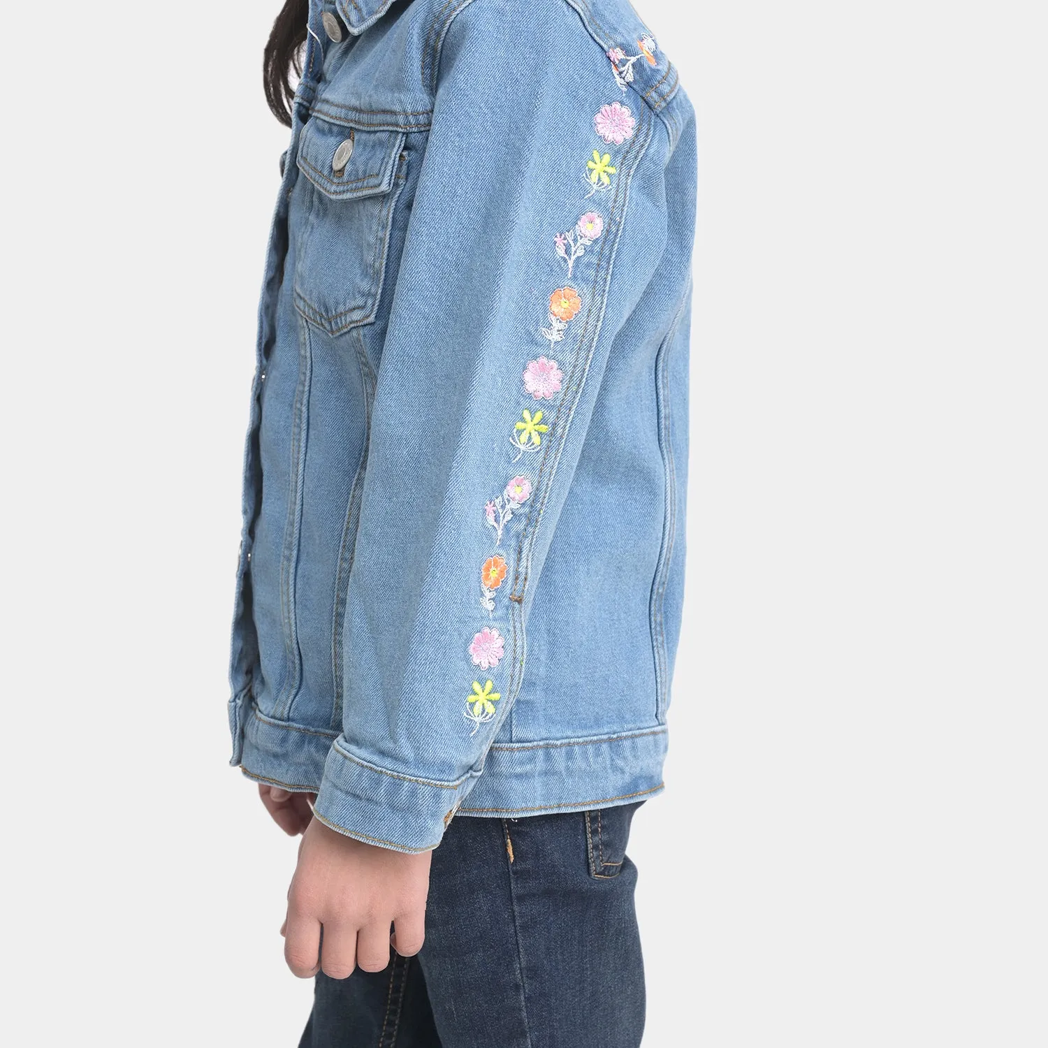 Girls Denim Jacket Floral-Ice Blue