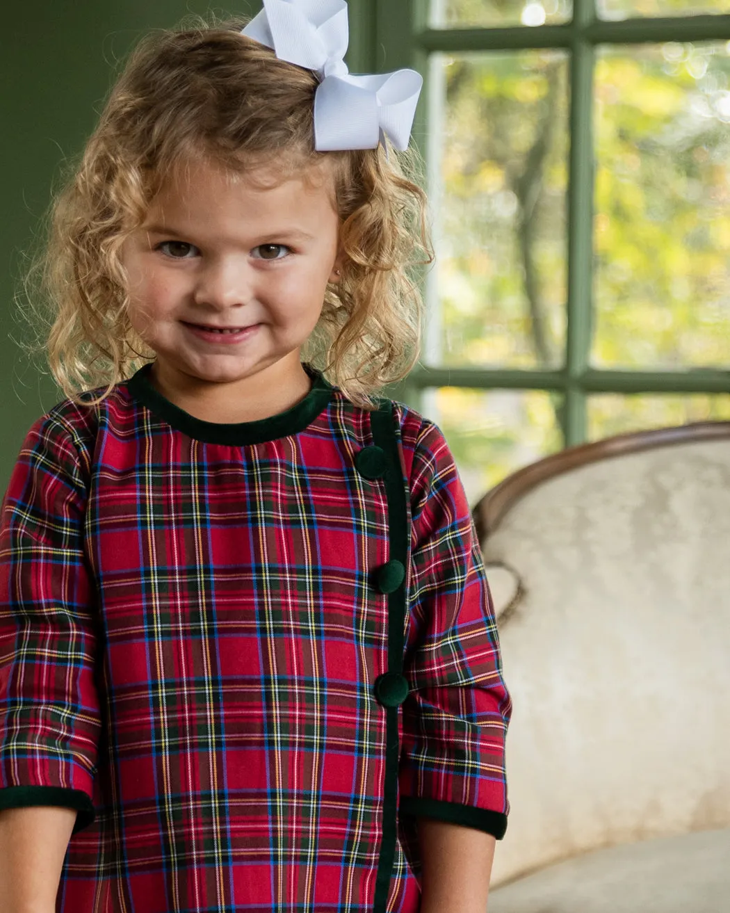 Girl's "Christmas Plaids" A line Button Girl