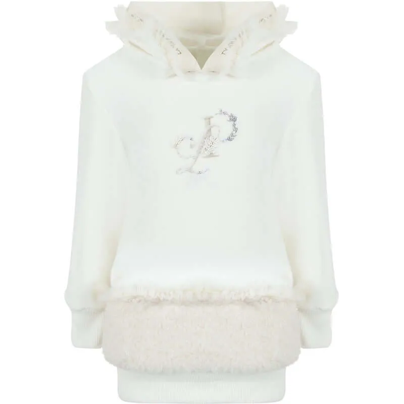 Girls White Faux Fur Hooded Dress